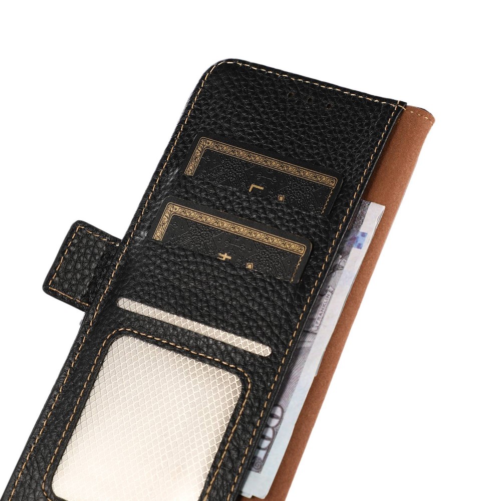 KHAZNEH KHAZNEH Galaxy S23 Fodral RFID Litchi Äkta Läder Svart