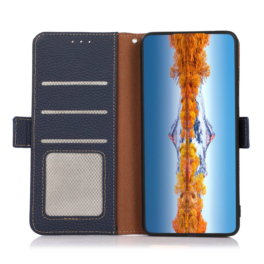 KHAZNEH KHAZNEH Galaxy S23 Fodral RFID Litchi Äkta Läder Blå