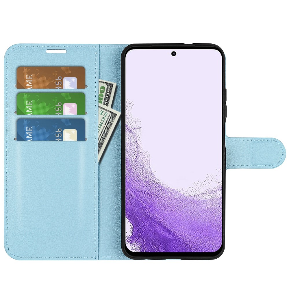  Samsung Galaxy S23 Fodral Litchi Läder Ljus Blå