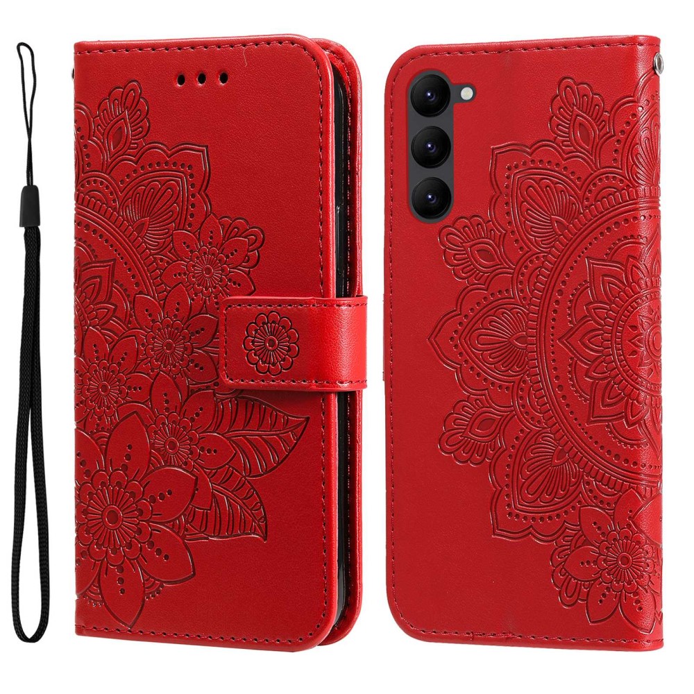  Samsung Galaxy S23 Fodral Mandala Läder Röd