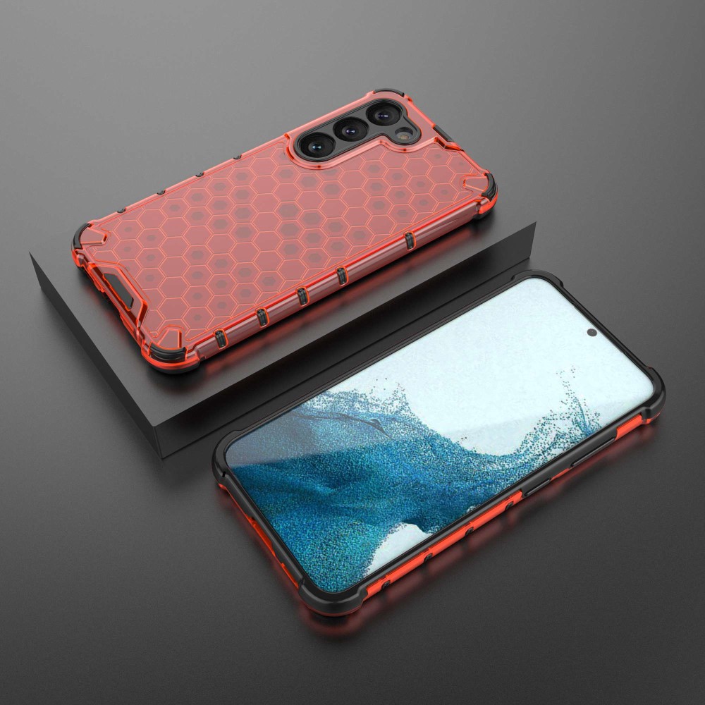  Samsung Galaxy S23 Skal Shockproof Honeycomb Textur Röd