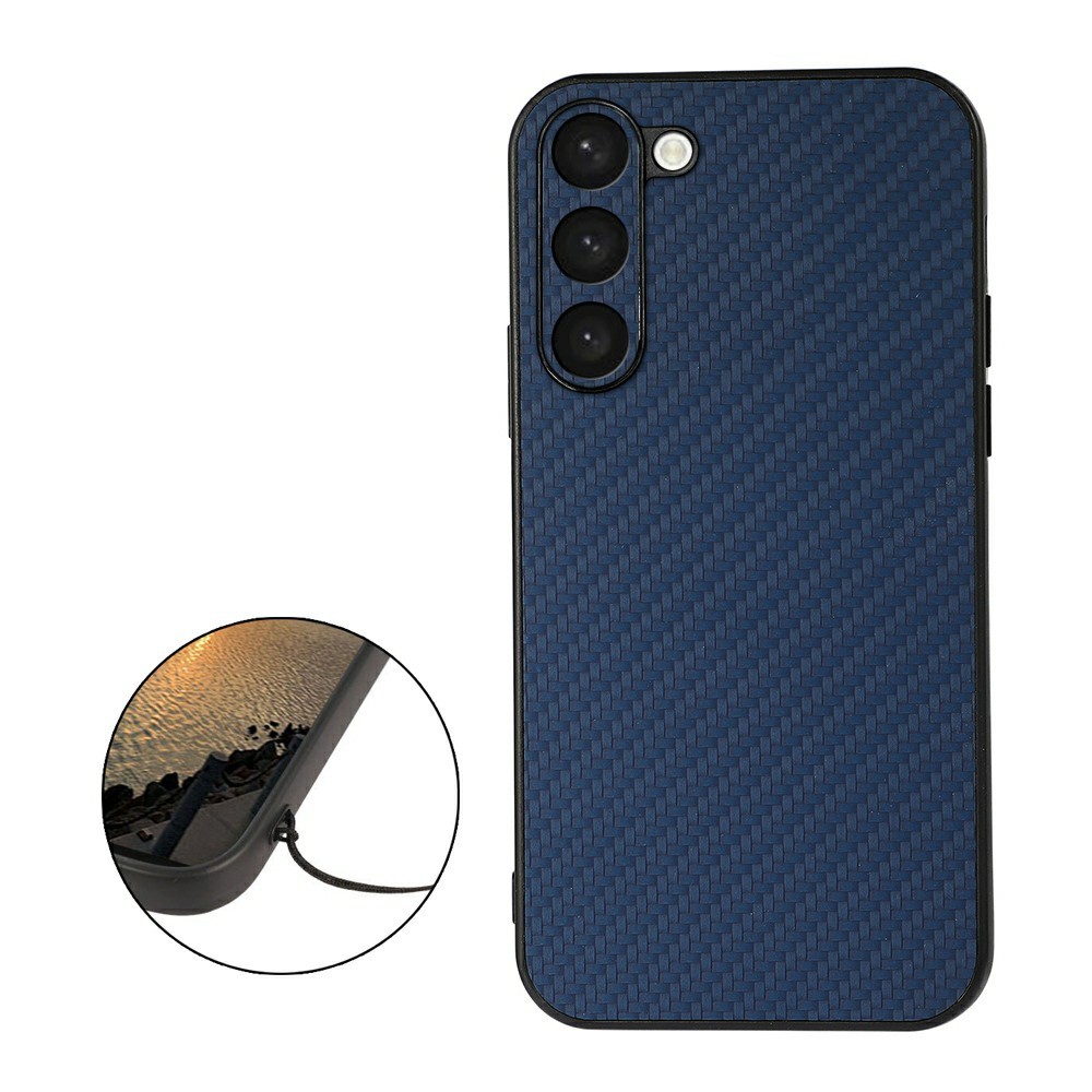  Samsung Galaxy S23 Skal Läderbelagt Kolfiber Textur Blå