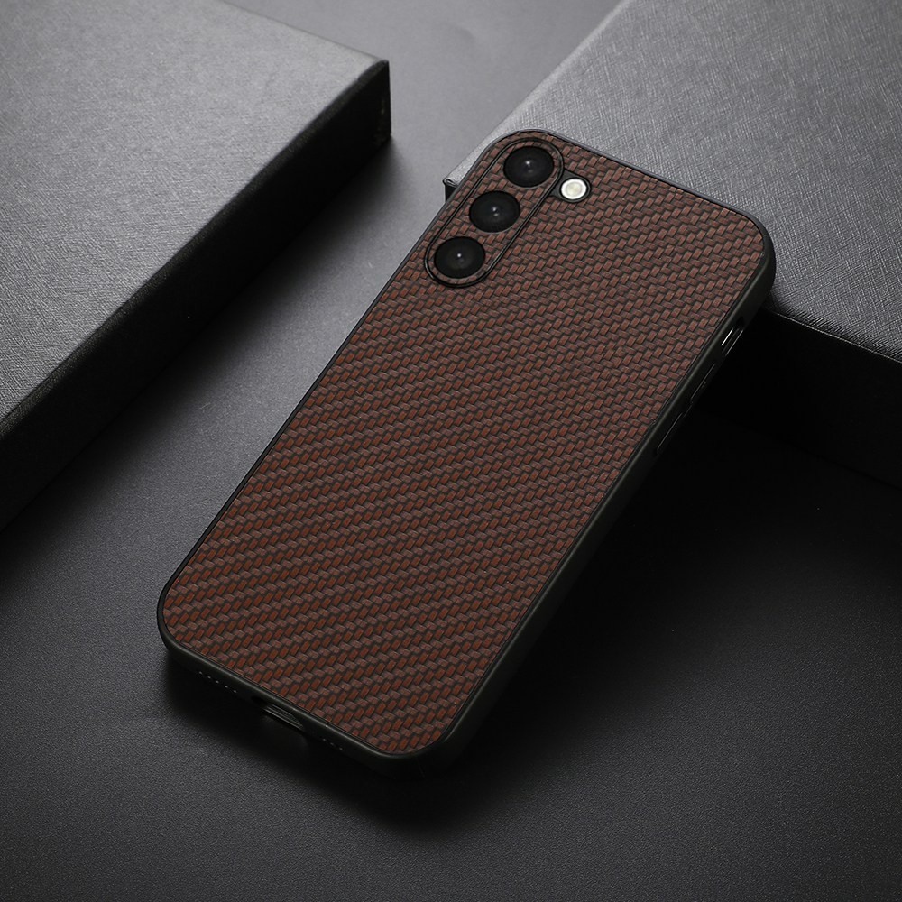  Samsung Galaxy S23 Skal Läderbelagt Kolfiber Textur Brun