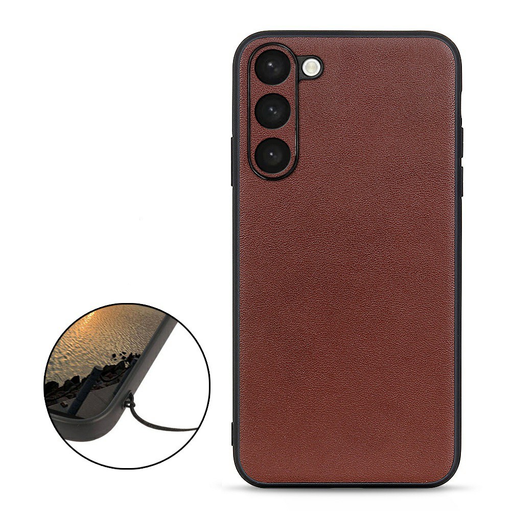  Samsung Galaxy S23 Skal Äkta Läder Belagt Brun