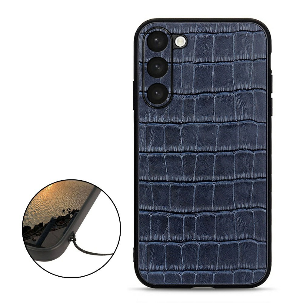  Samsung Galaxy S23 Skal Äkta Läder Krokodil Textur Blå