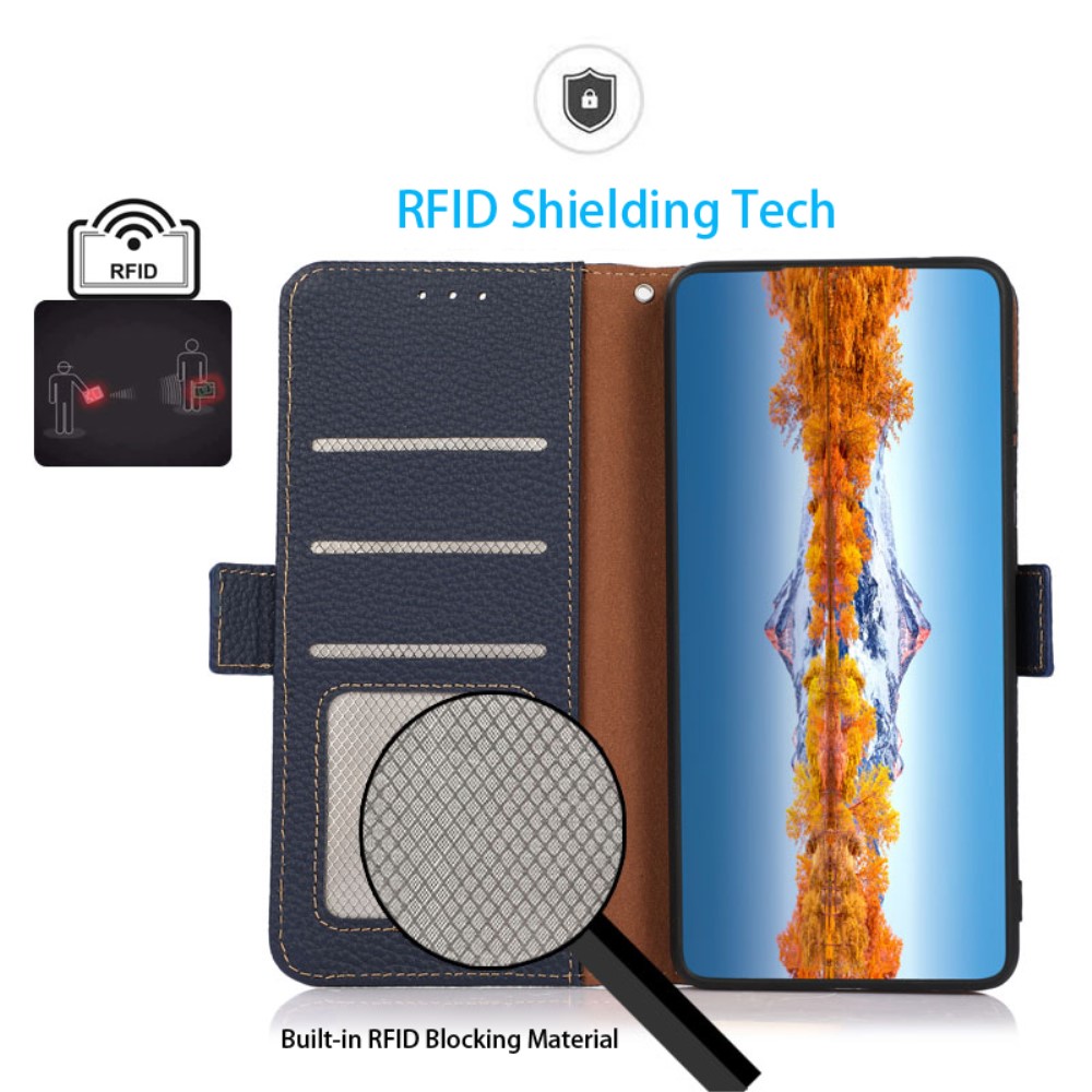 KHAZNEH KHAZNEH Galaxy S23 Plus Fodral Litchi Äkta Läder Blå