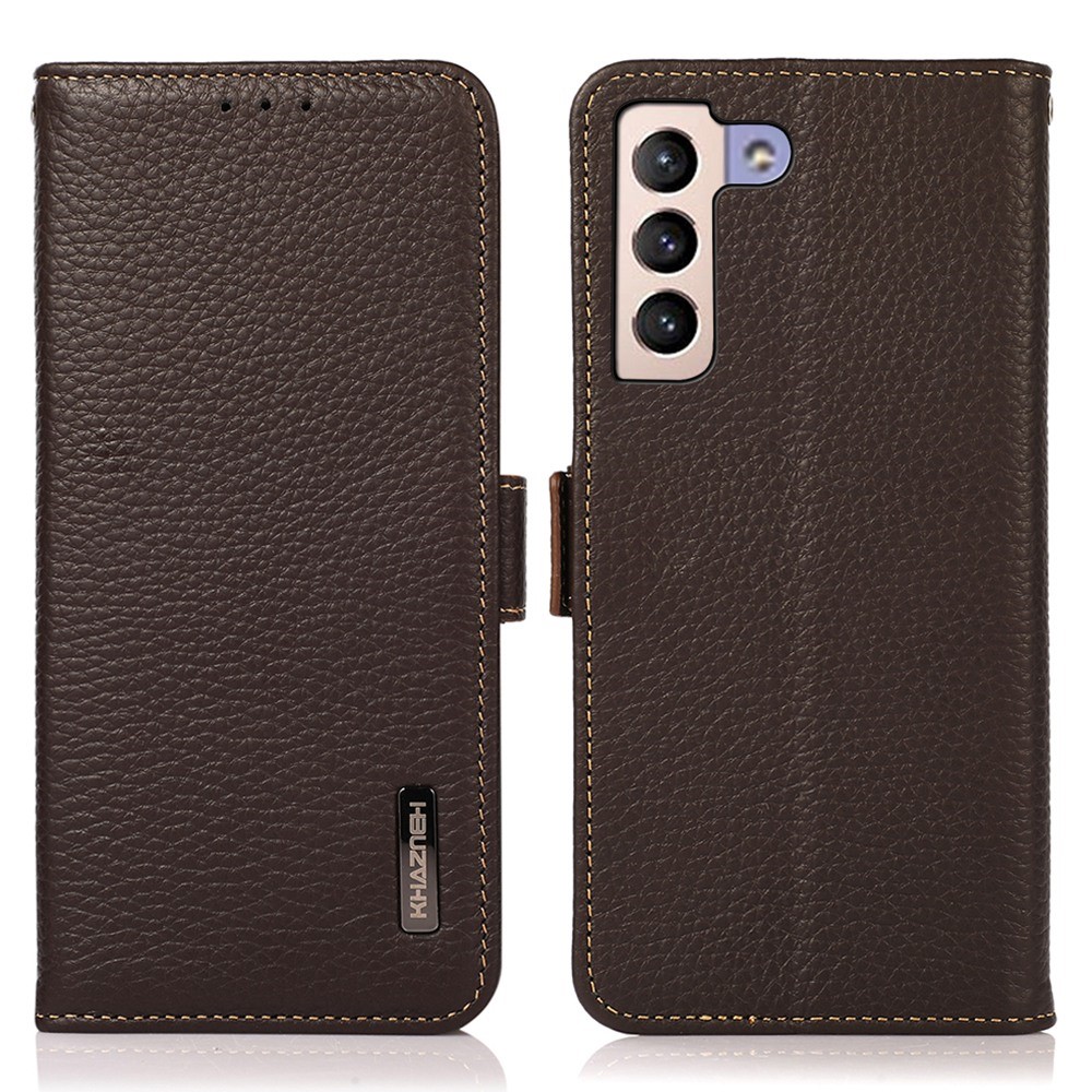 KHAZNEH KHAZNEH Galaxy S23 Plus Fodral Litchi Äkta Läder Brun