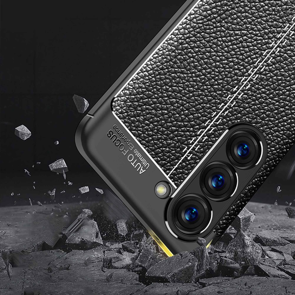  Samsung Galaxy S23 Plus Skal Litchi Textur Svart