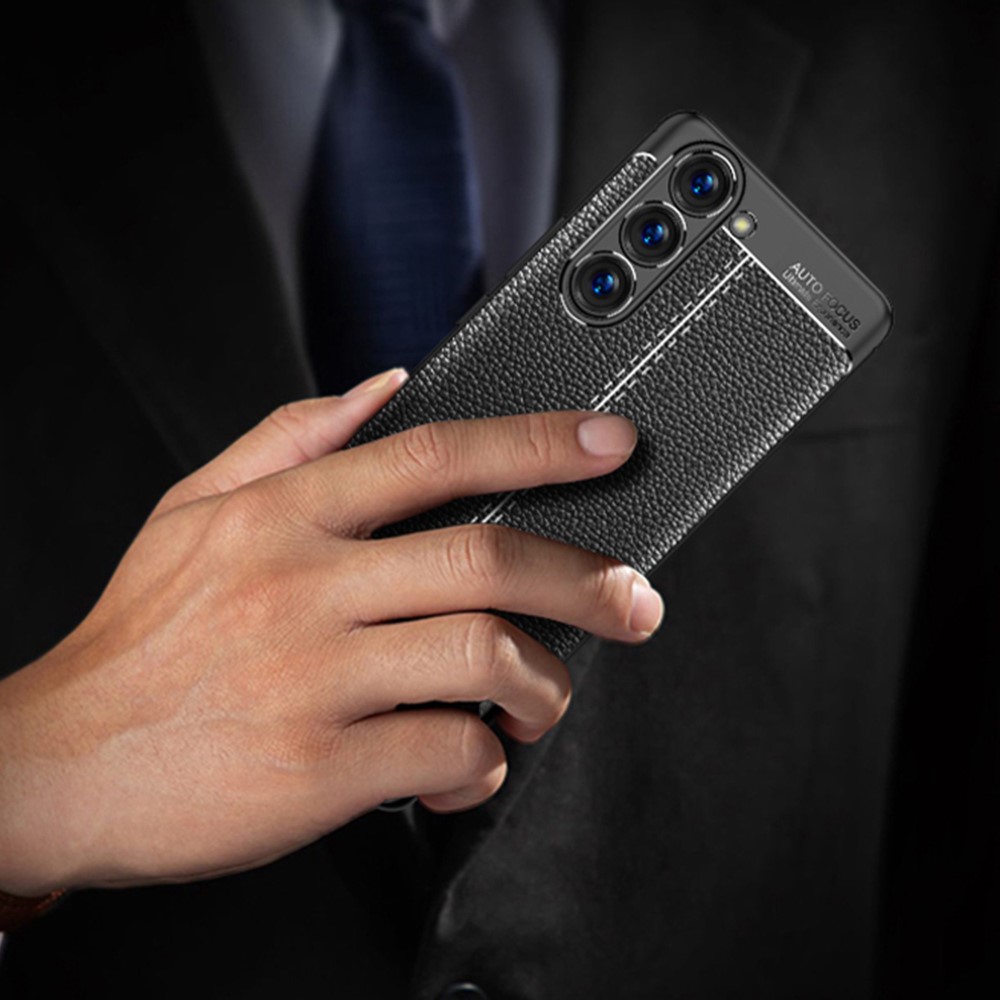  Samsung Galaxy S23 Plus Skal Litchi Textur Svart