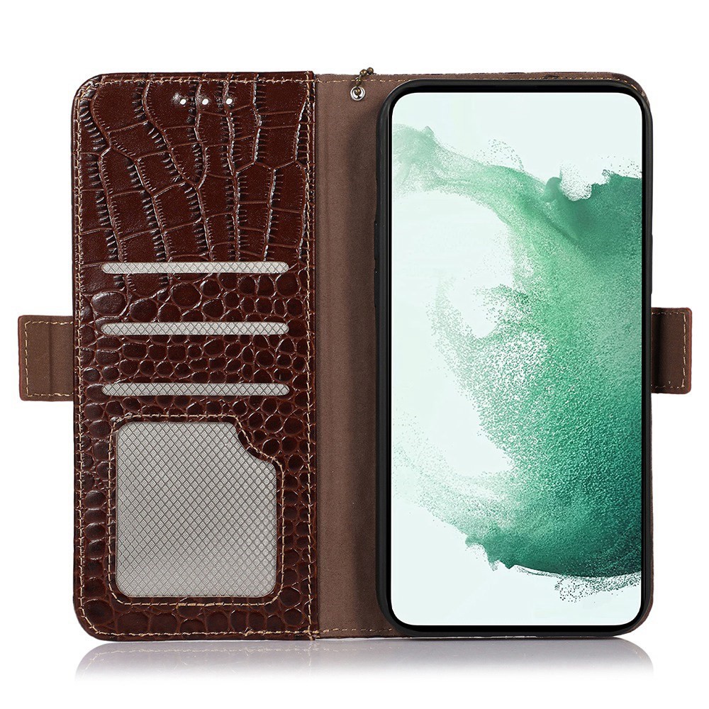  Galaxy S23 Plus Fodral Äkta Läder Krokodil Textur Brun