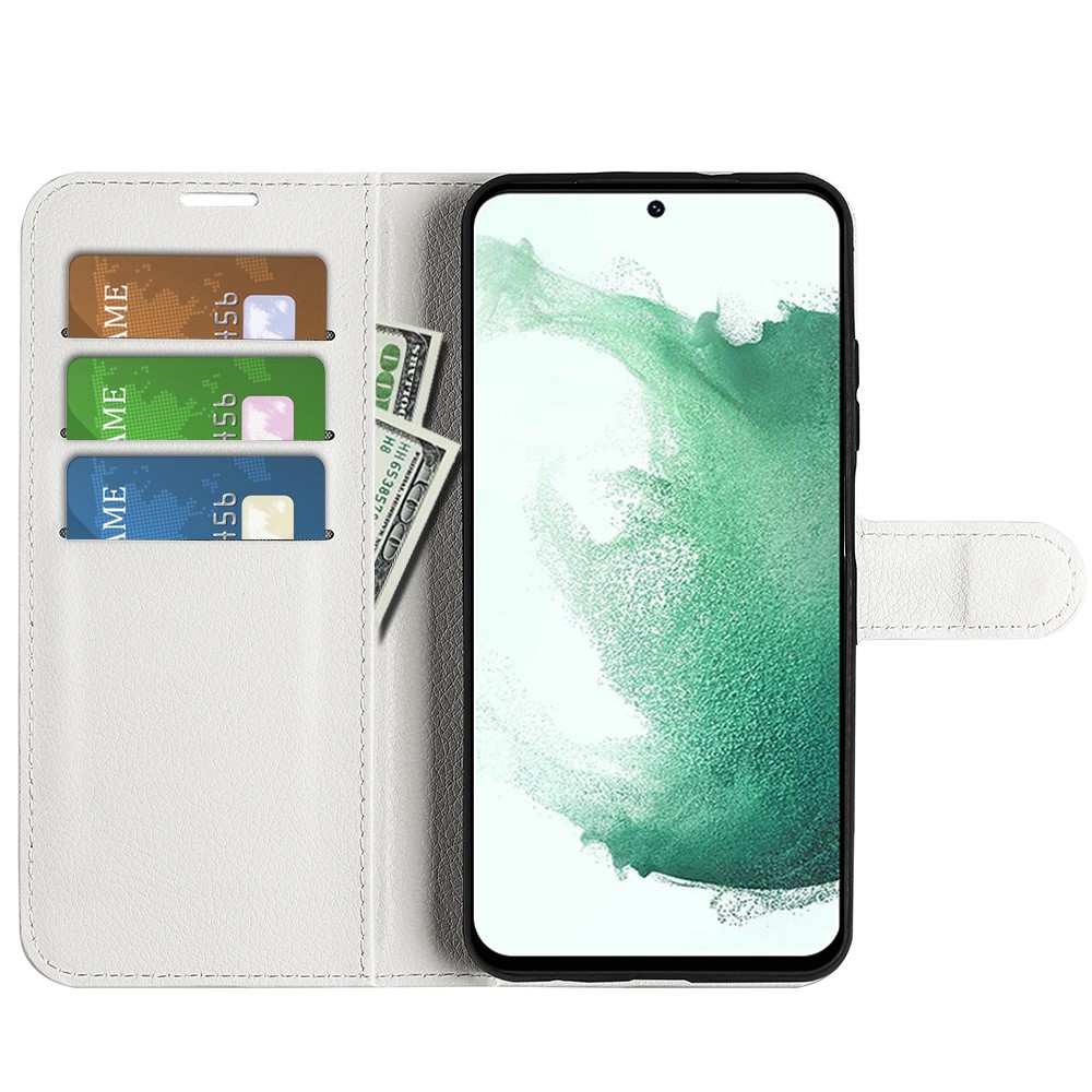  Samsung Galaxy S23 Plus Fodral Litchi Läder Vit