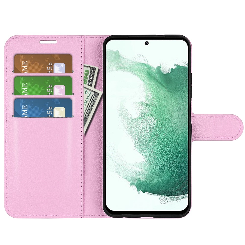  Samsung Galaxy S23 Plus Fodral Litchi Läder Ljus Rosa
