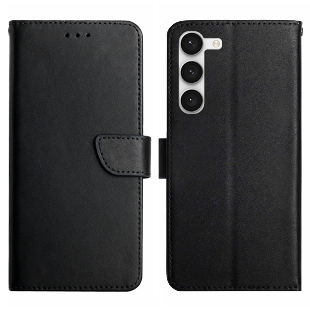  Galaxy S23 Plus Fodral Äkta Läder Nappa Textur Svart