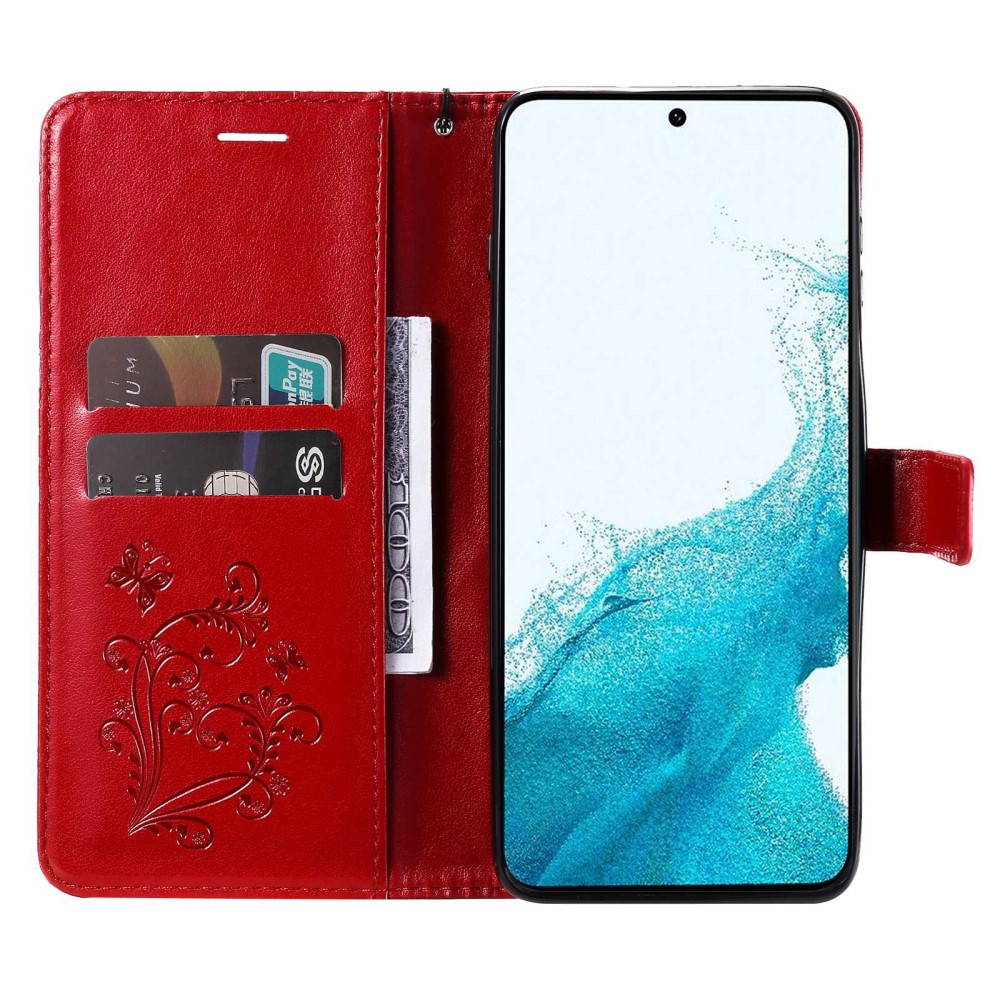  Samsung Galaxy S23 Plus Fodral Tryckta Fjärilar Röd