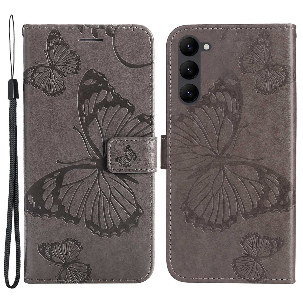  Samsung Galaxy S23 Plus Fodral Tryckta Fjärilar Grå