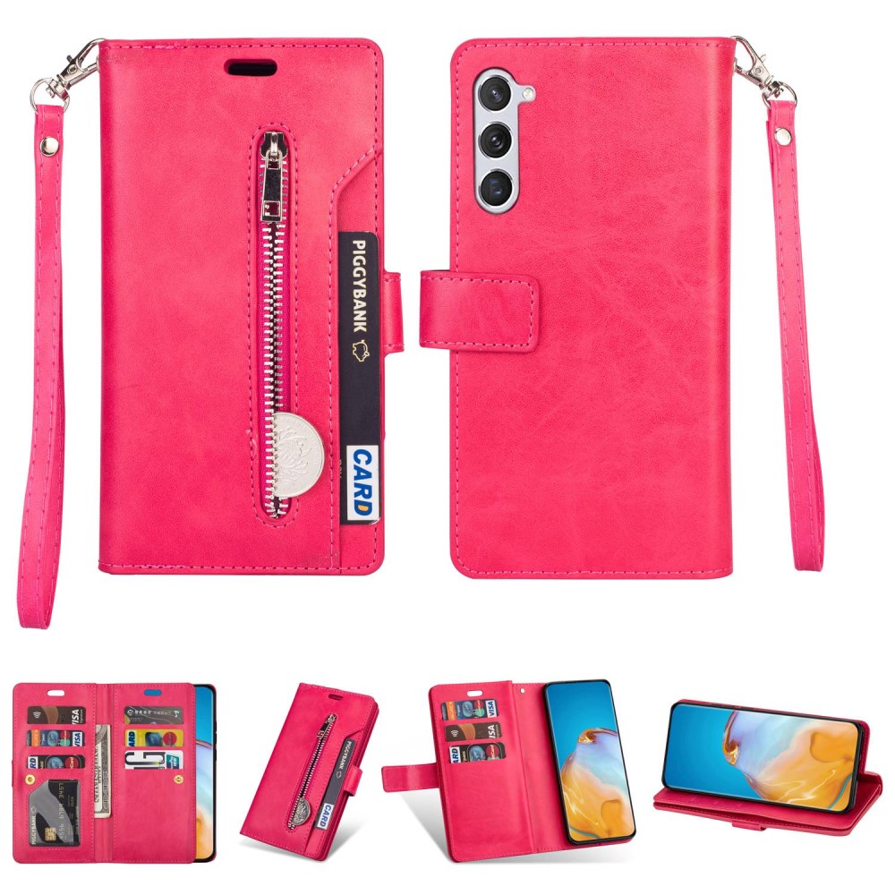  Samsung Galaxy S23 Plus Fodral Multifunktionell Med Frontficka Röd