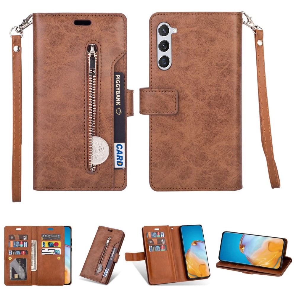  Samsung Galaxy S23 Plus Fodral Multifunktionell Med Frontficka Brun