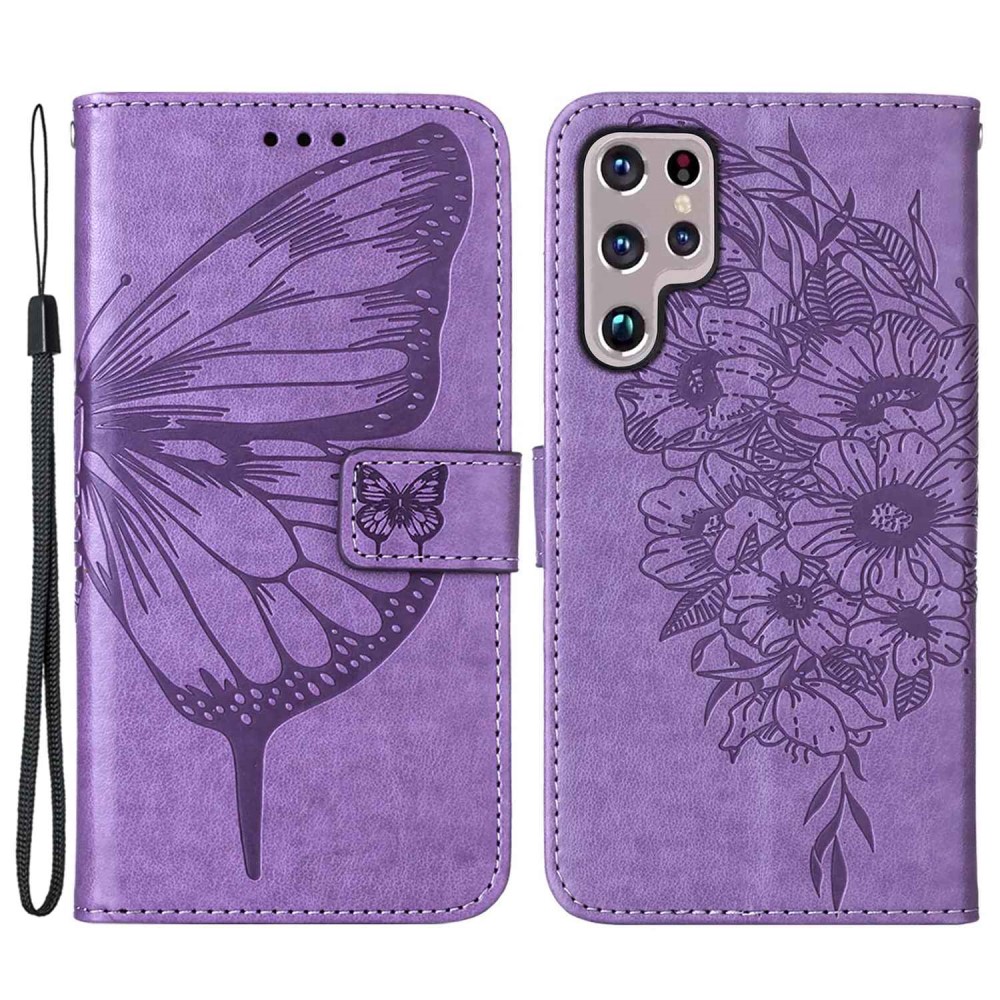  Samsung Galaxy S23 Ultra Fodral Fjäril Tryck Lila
