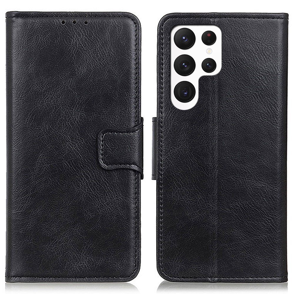  Samsung Galaxy S23 Ultra Fodral Crazy Horse Split Läder Svart