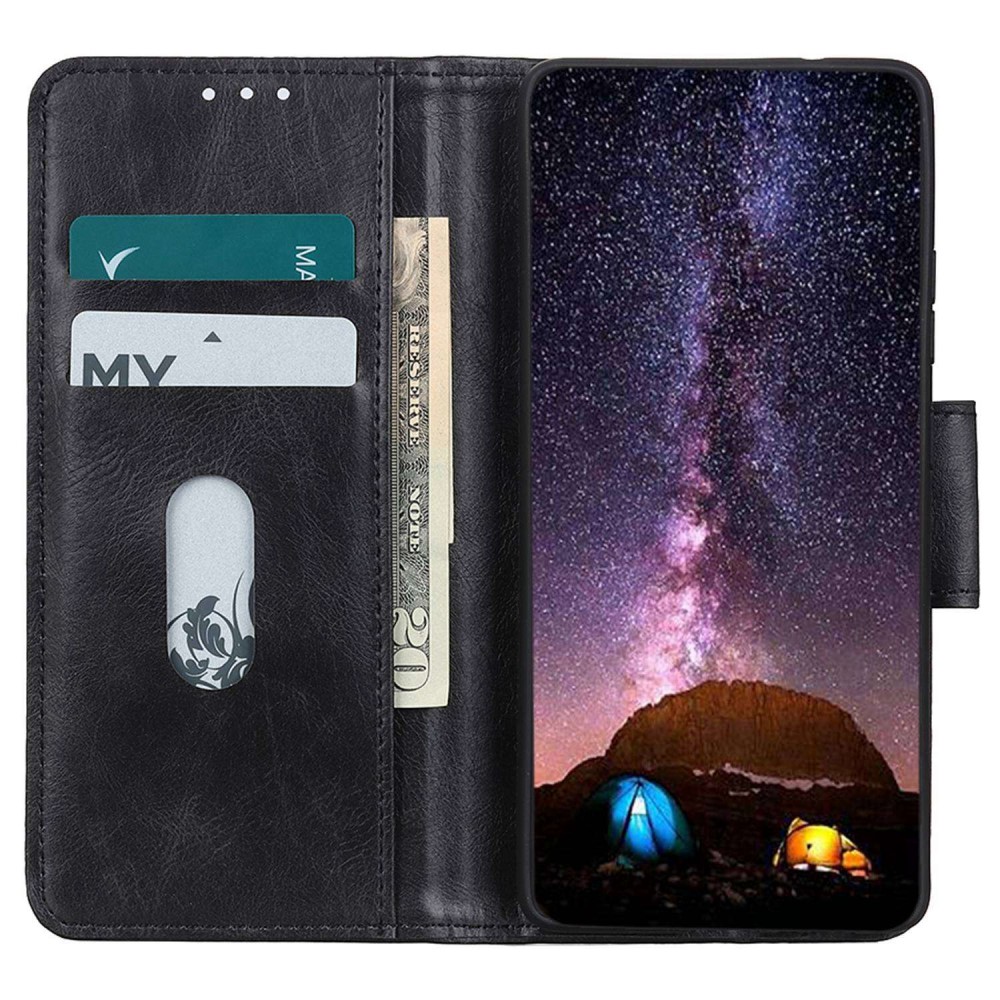  Samsung Galaxy S23 Ultra Fodral Crazy Horse Split Läder Svart
