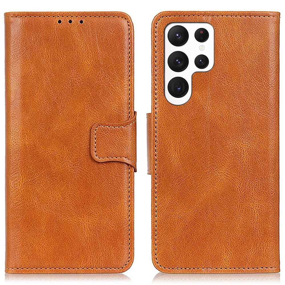 Samsung Galaxy S23 Ultra Fodral Crazy Horse Split Läder Brun