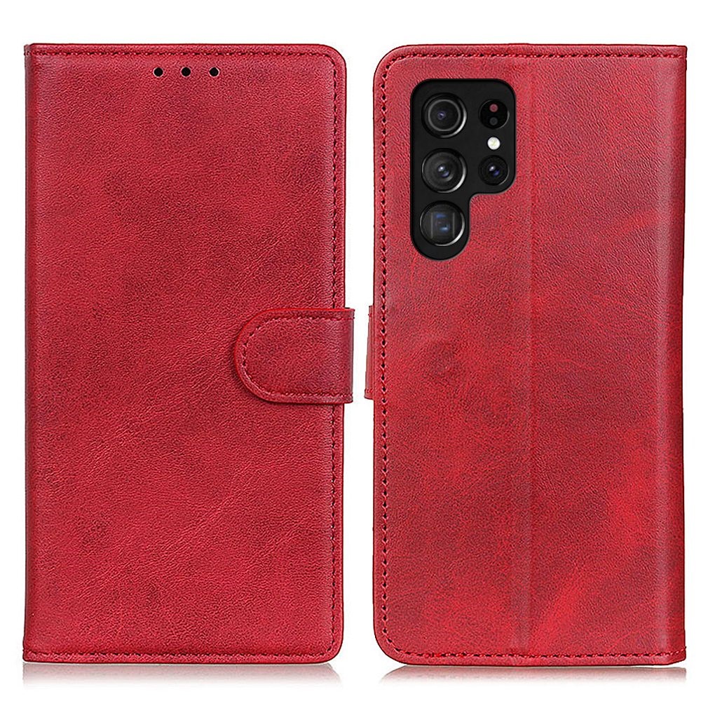  Samsung Galaxy S23 Ultra Fodral Solid Läder Röd