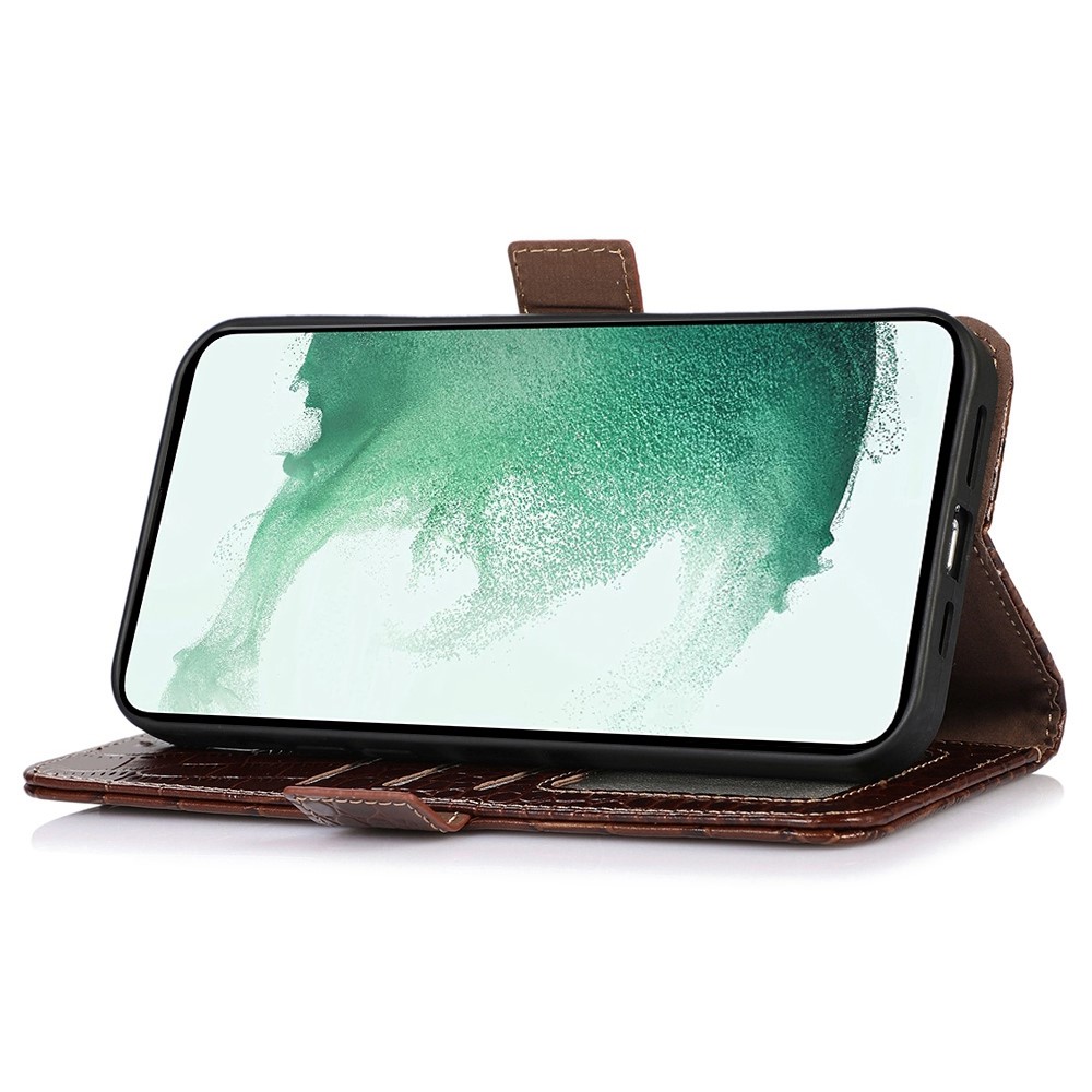  Galaxy S23 Ultra Fodral RFID Äkta Läder Krokodil Textur Brun