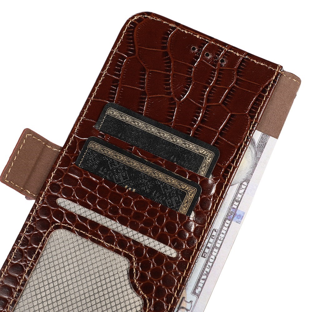  Galaxy S23 Ultra Fodral RFID Äkta Läder Krokodil Textur Brun