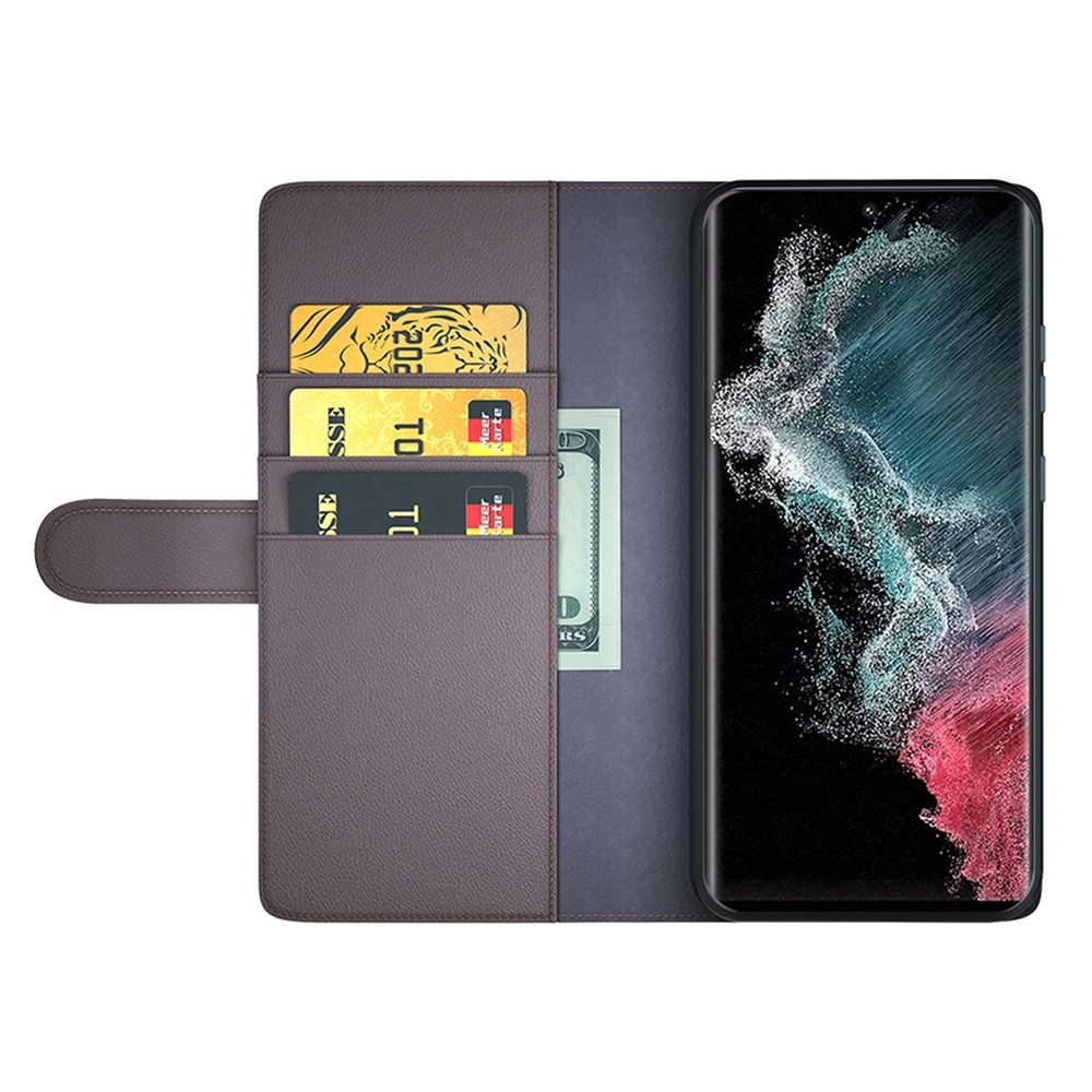  Samsung Galaxy S23 Ultra Fodral Premium Äkta Läder Brun