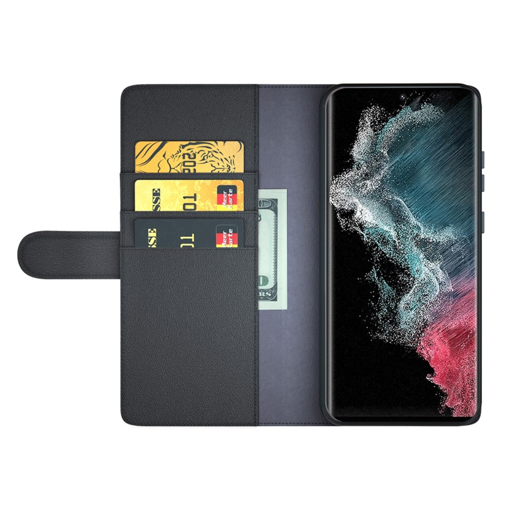  Samsung Galaxy S23 Ultra Fodral Premium Äkta Läder Svart