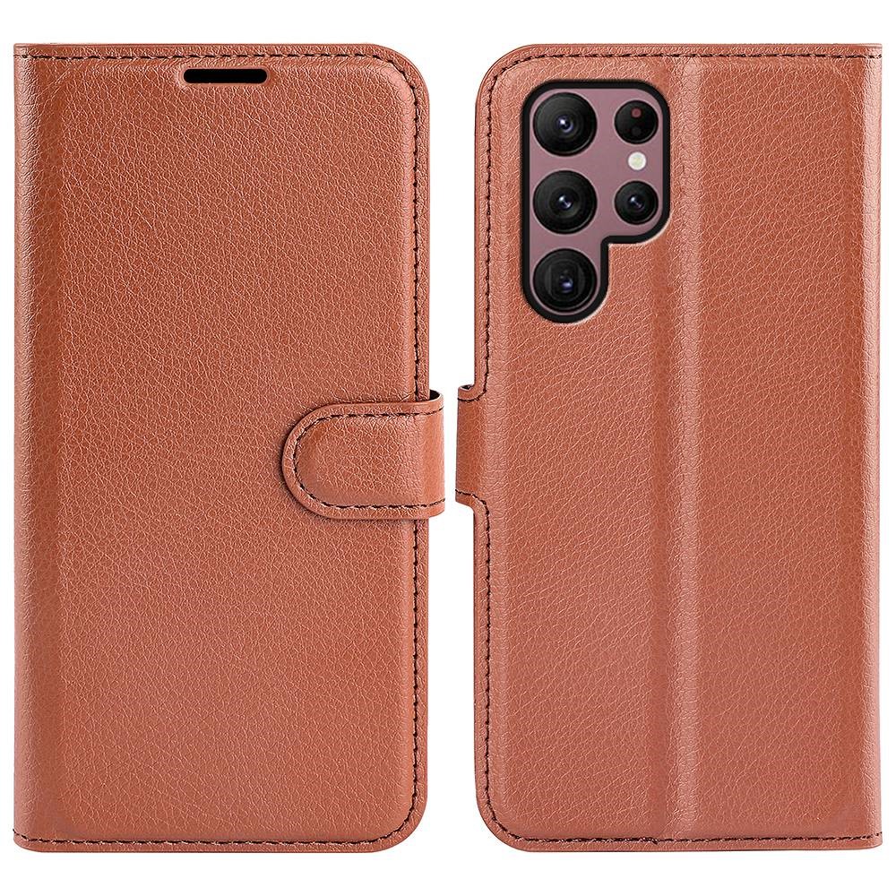  Samsung Galaxy S23 Ultra Fodral Litchi Läder Brun