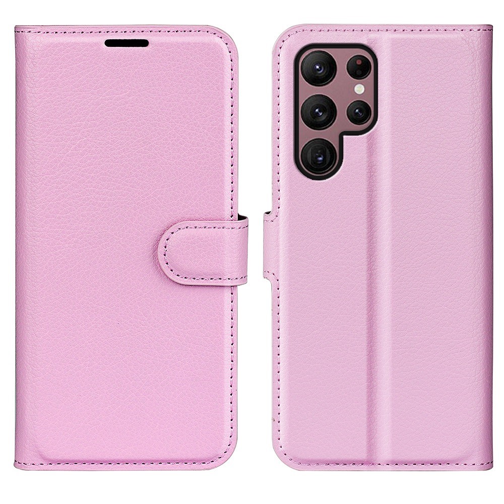  Samsung Galaxy S23 Ultra Fodral Litchi Läder Ljus Rosa
