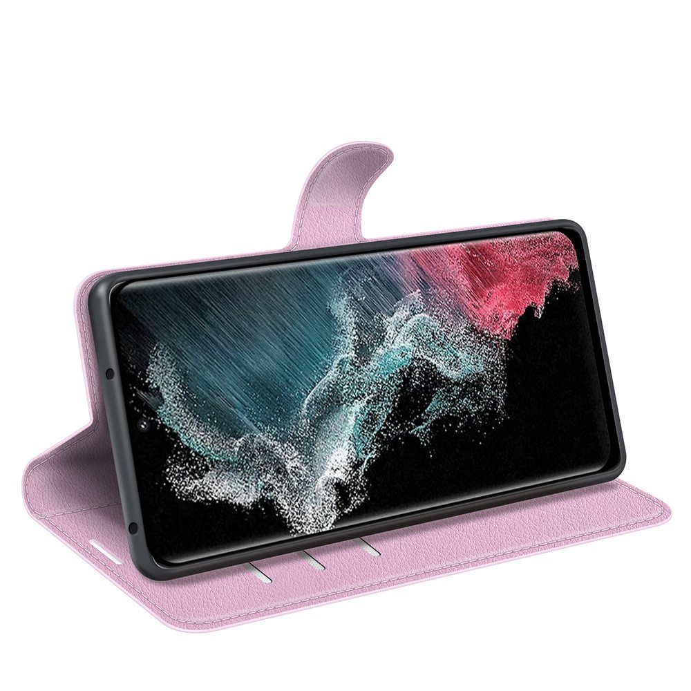  Samsung Galaxy S23 Ultra Fodral Litchi Läder Ljus Rosa