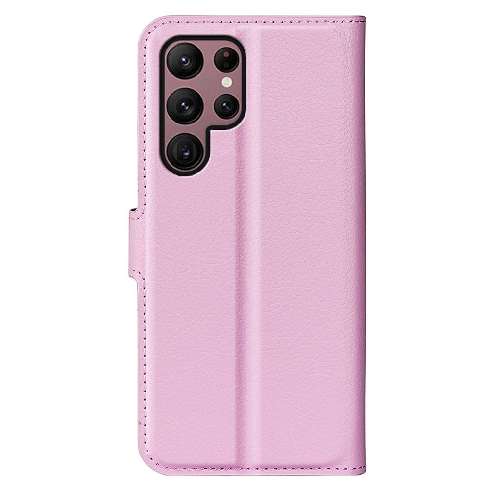  Samsung Galaxy S23 Ultra Fodral Litchi Läder Ljus Rosa