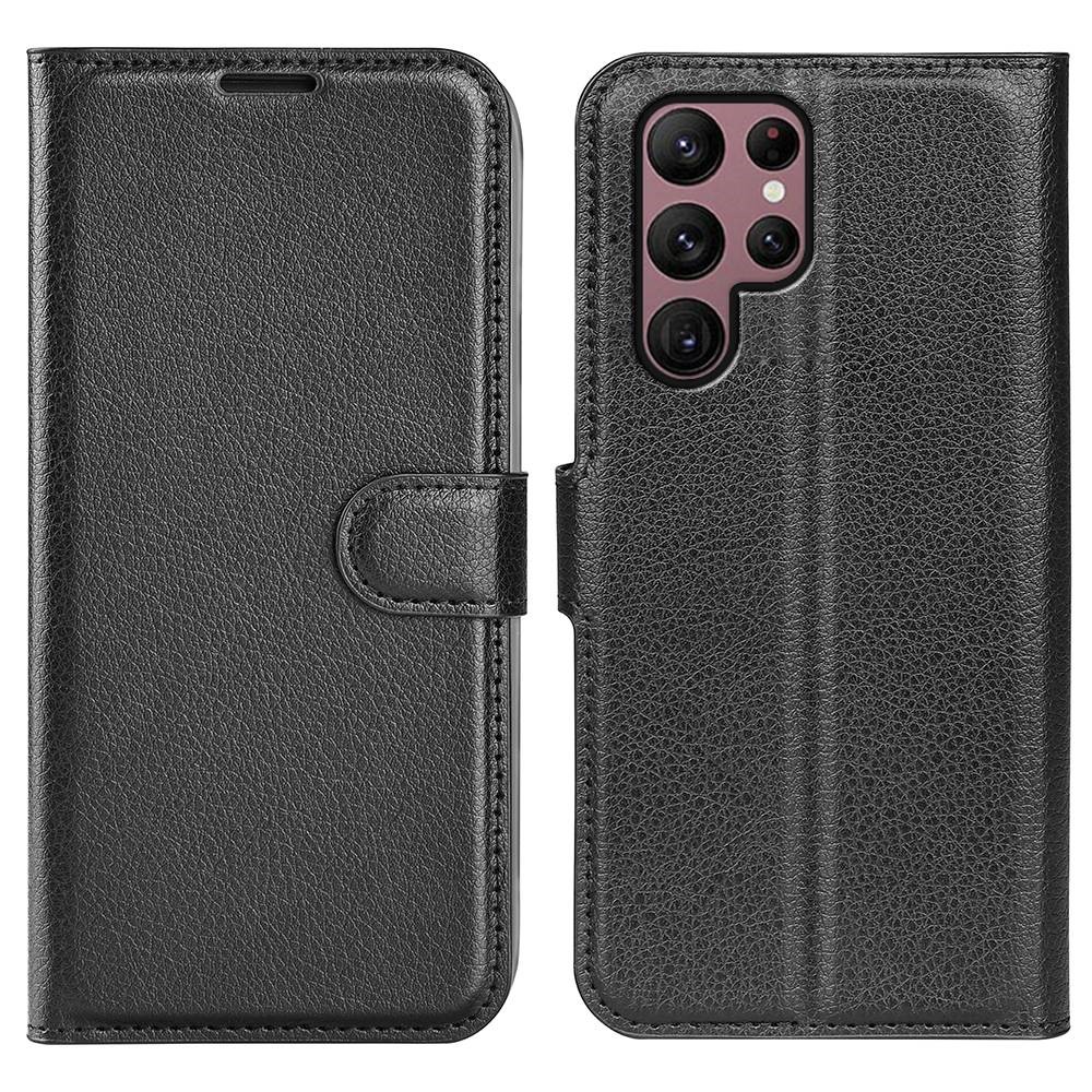  Samsung Galaxy S23 Ultra Fodral Litchi Läder Svart