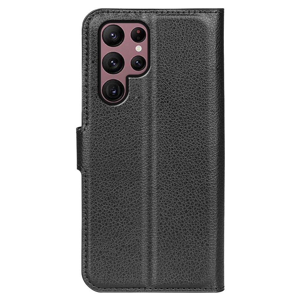  Samsung Galaxy S23 Ultra Fodral Litchi Läder Svart