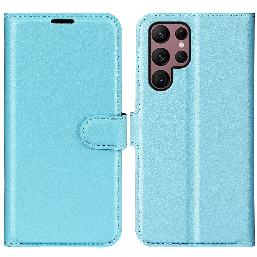  Samsung Galaxy S23 Ultra Fodral Litchi Läder Blå