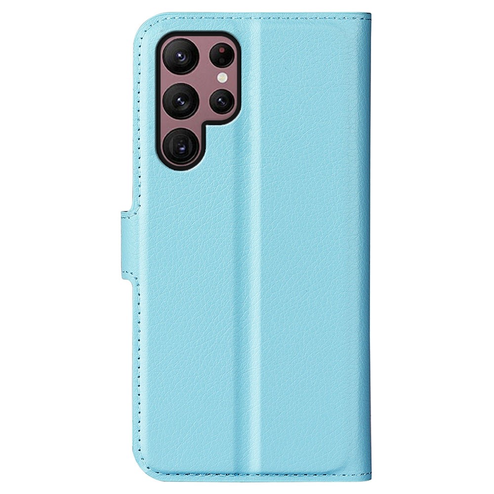  Samsung Galaxy S23 Ultra Fodral Litchi Läder Blå