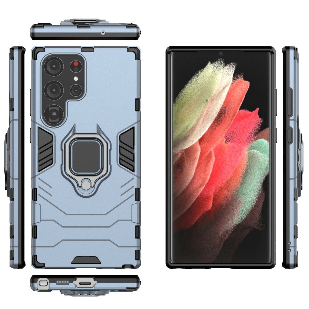  Samsung Galaxy S23 Ultra Skal Hybrid Ring Blå