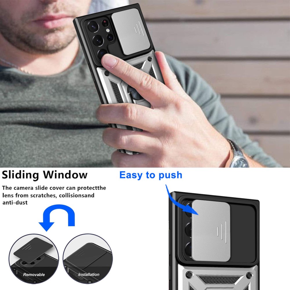  Samsung Galaxy S23 Ultra Skal Ring CamShield Silver
