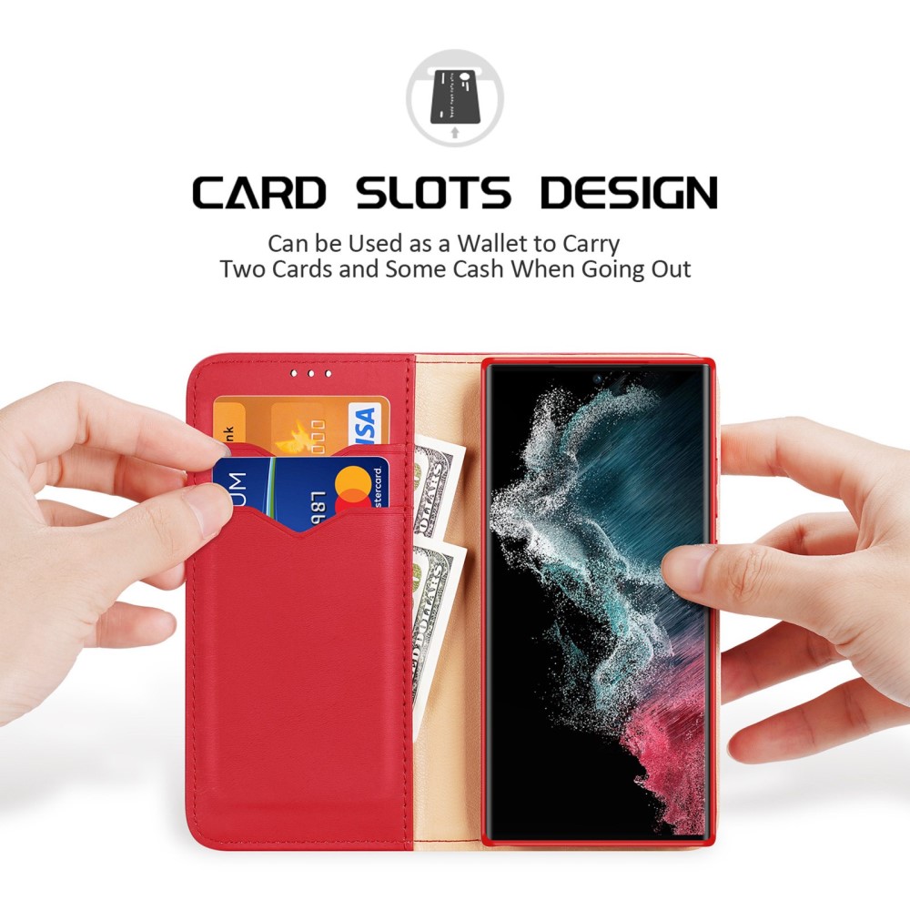 DUX DUCIS DUX DUCIS Galaxy S23 Ultra Fodral RFID Äkta Läder Röd
