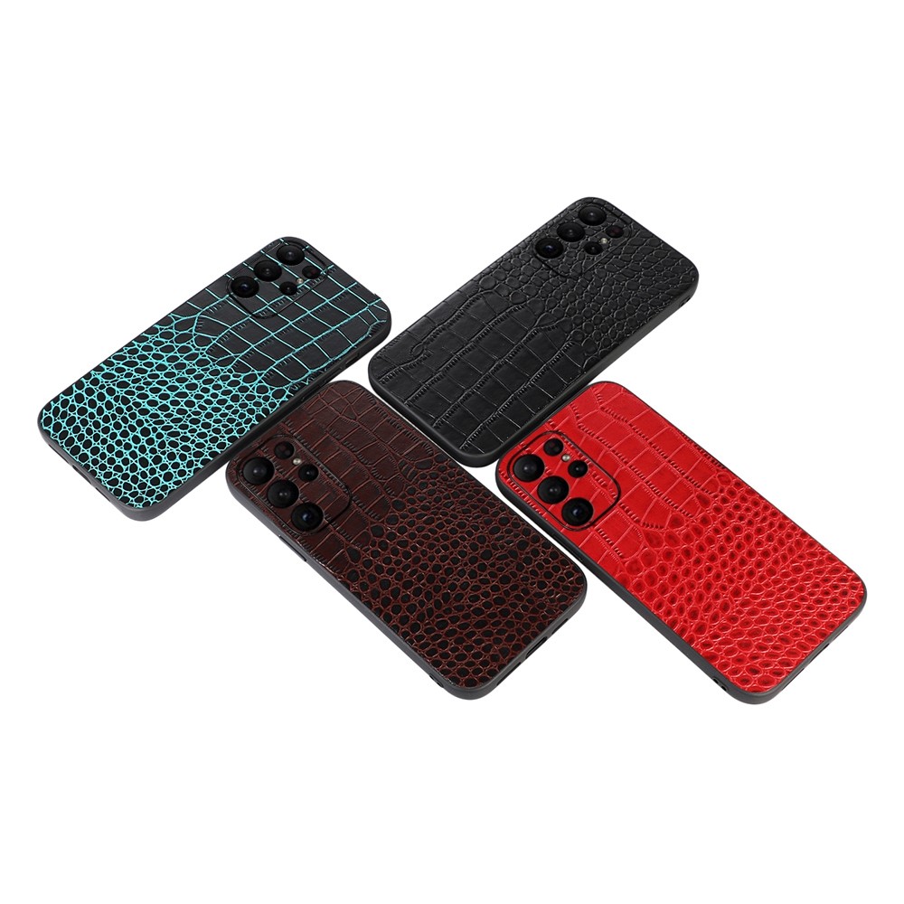  Samsung Galaxy S23 Ultra Skal Äkta Läder Krokodil Textur Brun