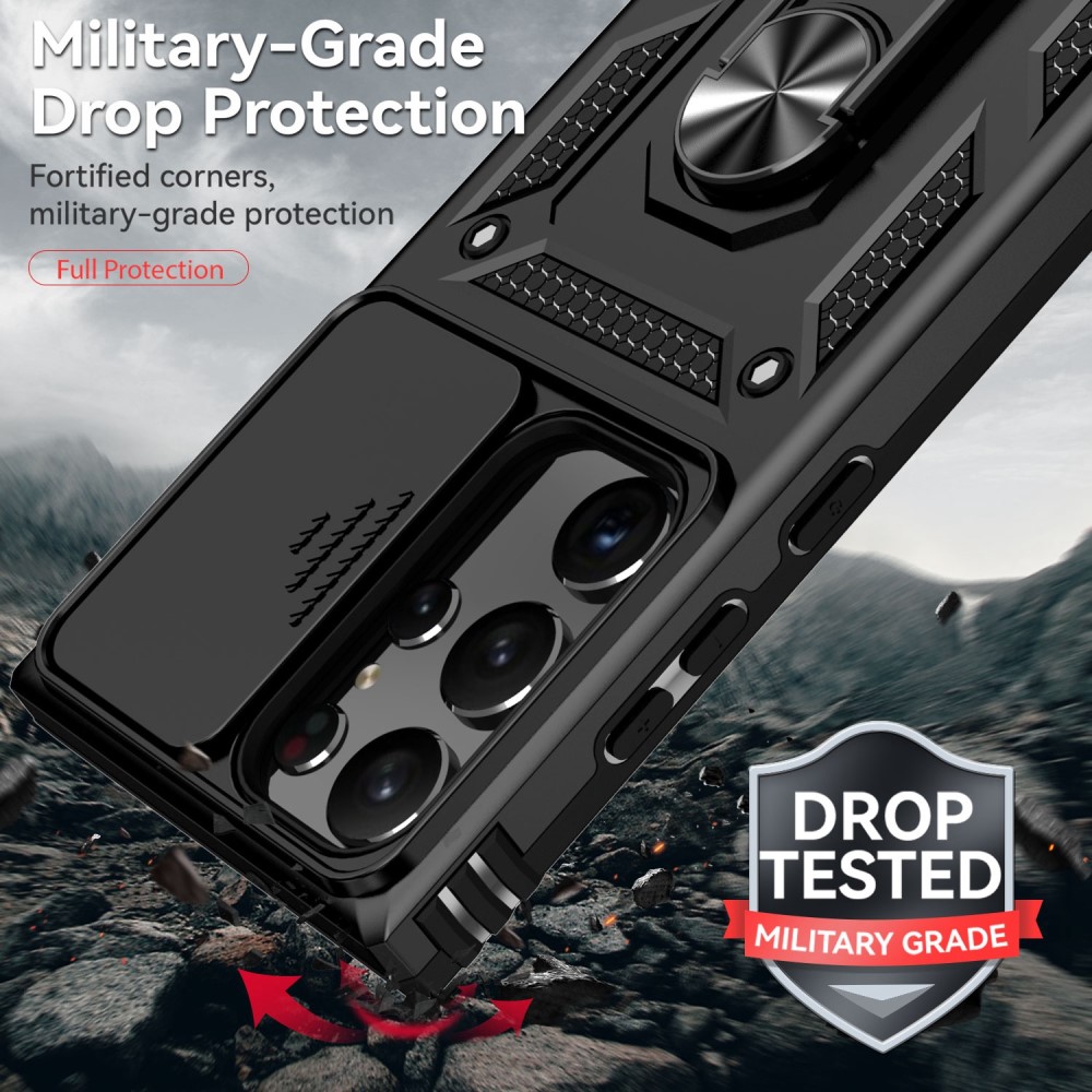  Samsung Galaxy S23 Ultra Skal Hybrid Ring CamShield Svart