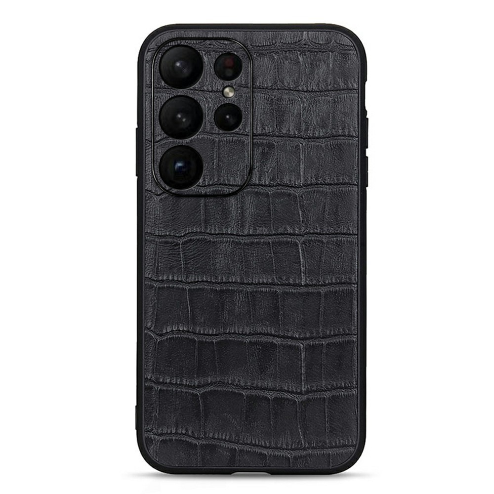  Samsung Galaxy S23 Ultra Skal Äkta Läder Krokodil Textur Svart