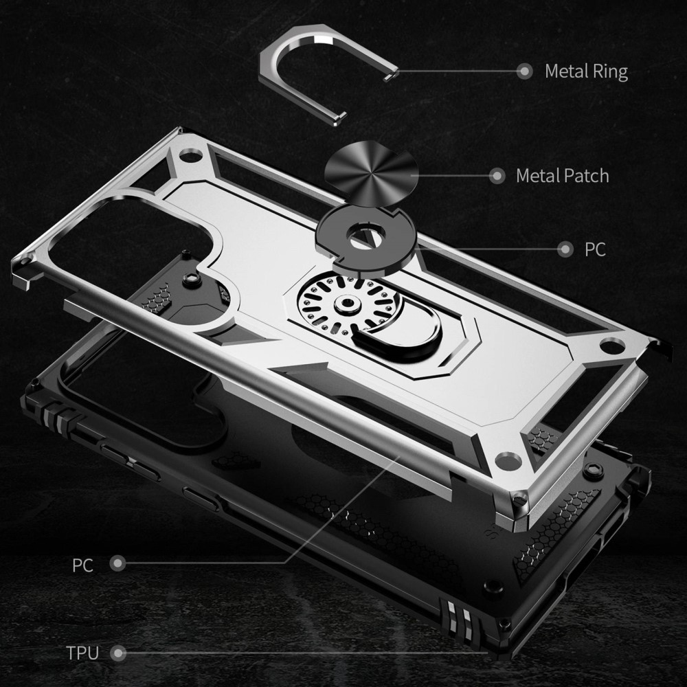  Samsung Galaxy S23 Ultra Skal Ring Armor Hybrid Silver