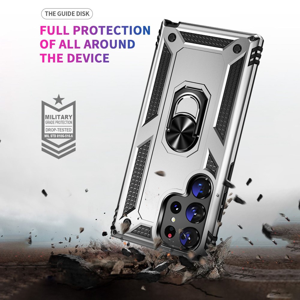  Samsung Galaxy S23 Ultra Skal Ring Armor Hybrid Silver
