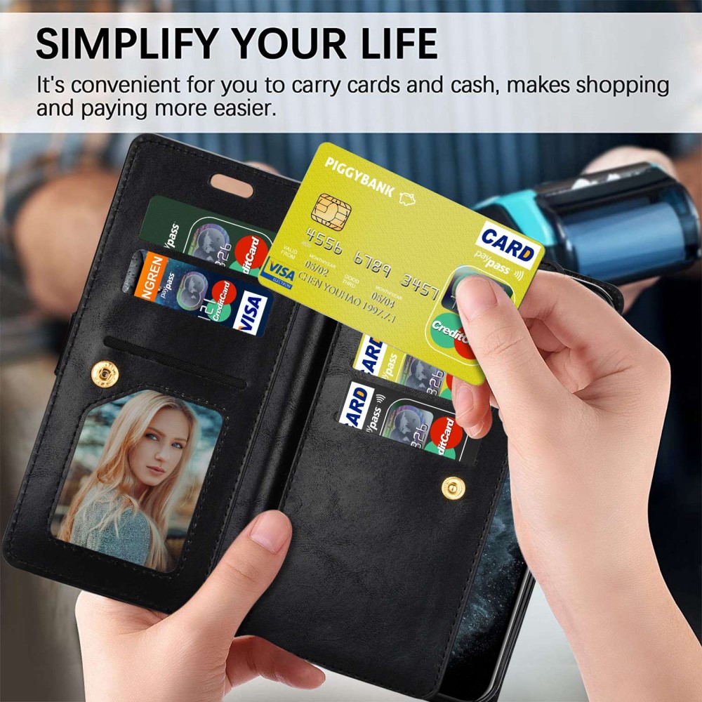  Galaxy S23 Ultra Fodral Multifunktionell Med Frontficka Svart