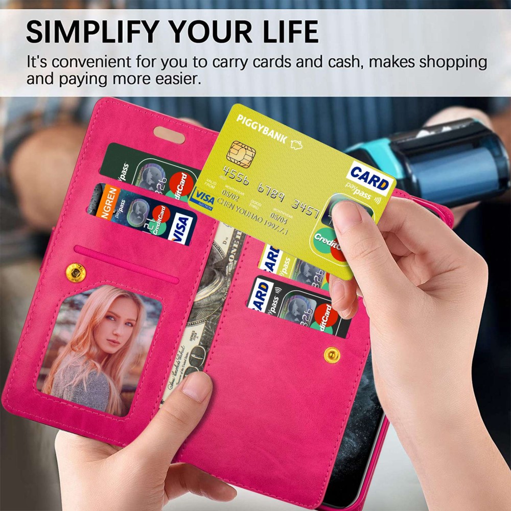  Galaxy S23 Ultra Fodral Multifunktionell Med Frontficka Rosa