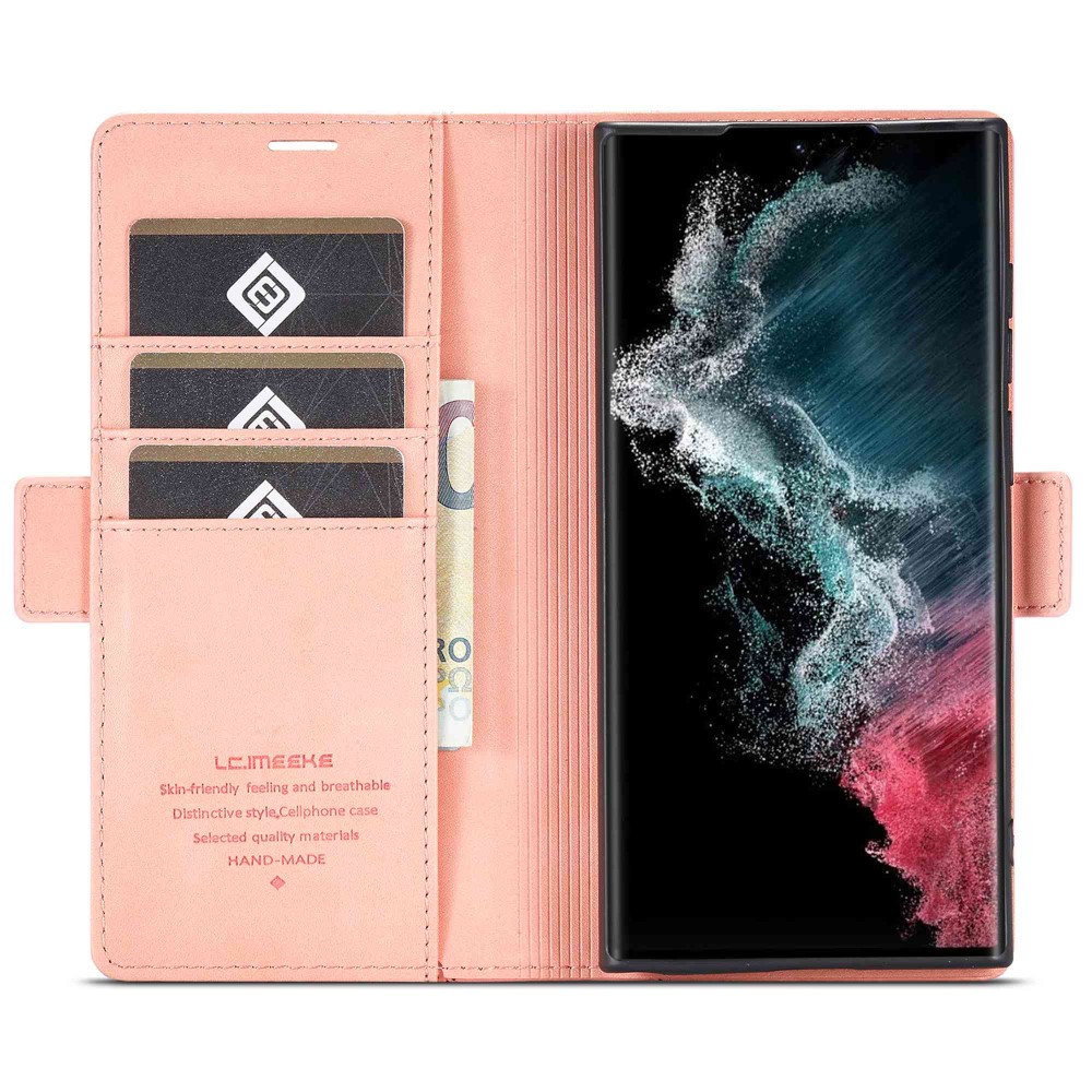 LC.IMEEKE LC.IMEEKE Samsung Galaxy S23 Ultra Flip Fodral Läder Rosa