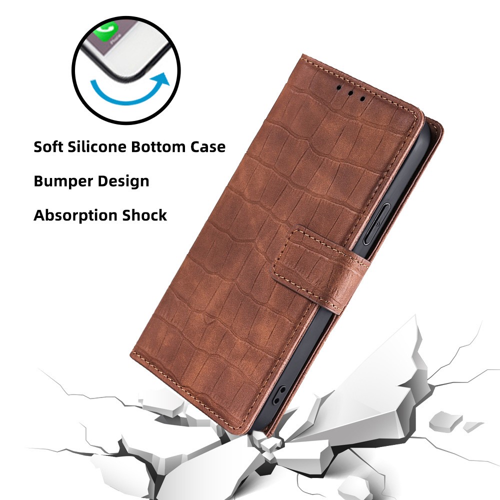  Samsung Galaxy S23 Ultra Fodral Krokodil Textur Brun